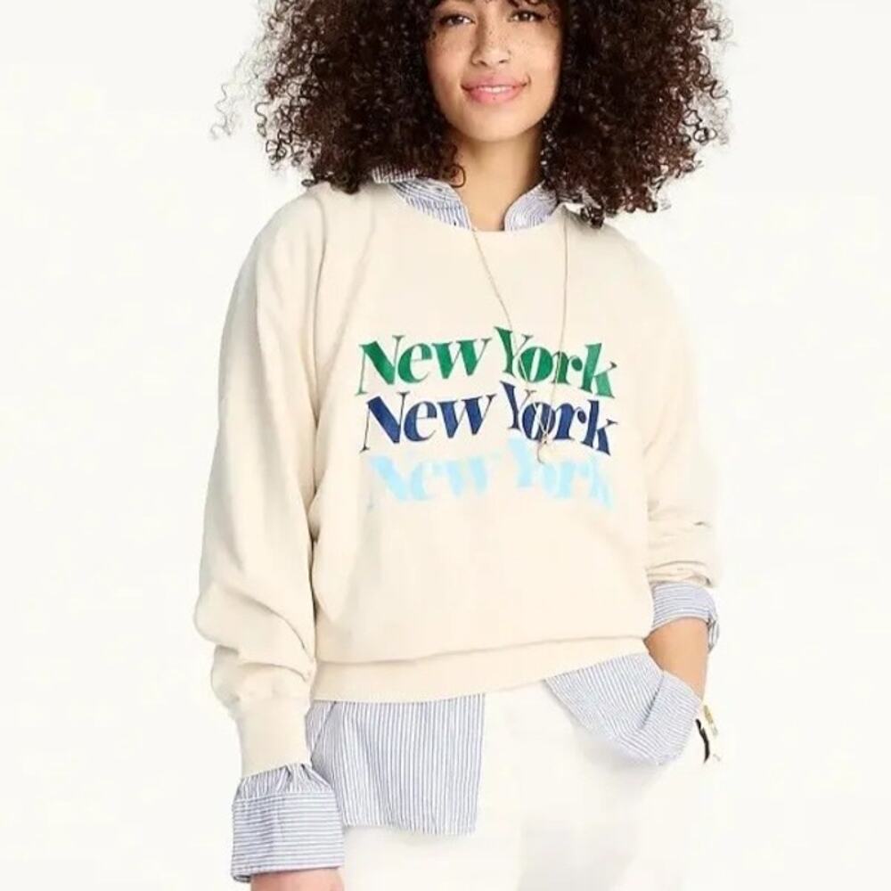 J. Crew Magic Rinse New York Crewneck Sweatshirt in Cream Size Medium